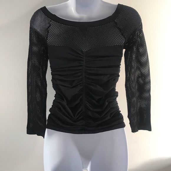 NWOT Black Ruched Netted Long Sleeve Winter Top - Picture 10 of 14